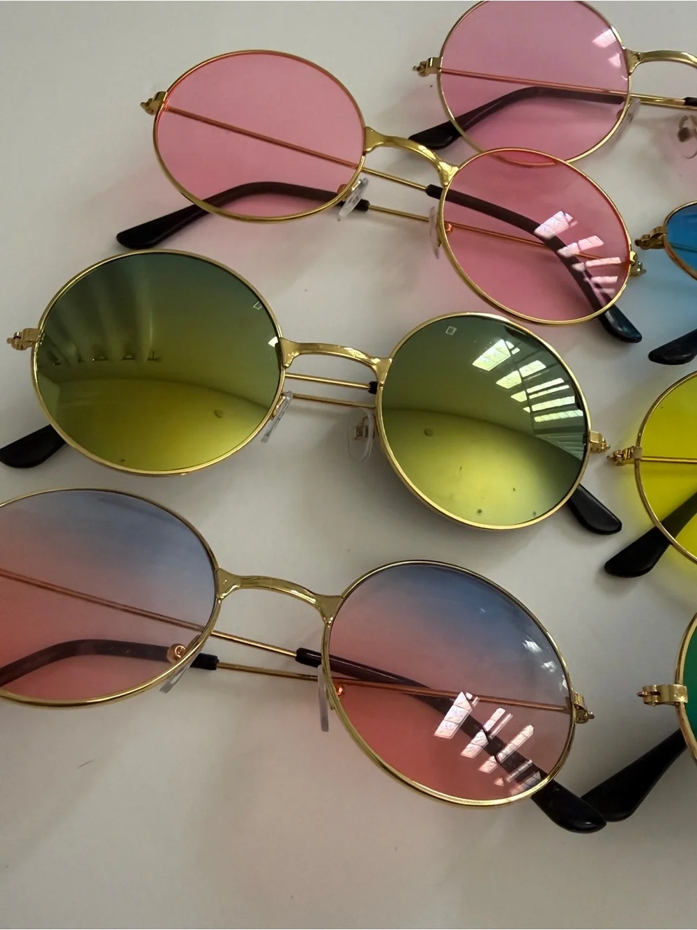 7 pc Round Retro Sunglasses - Pink, Blue, Yellow, Green Lenses